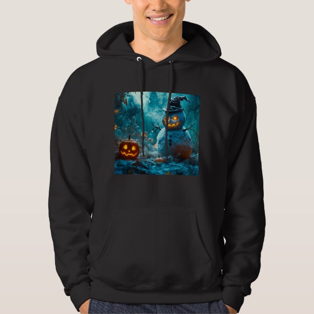 Moletom Angry Snowman Halloween Hoodie com Pumpkins (Frente)