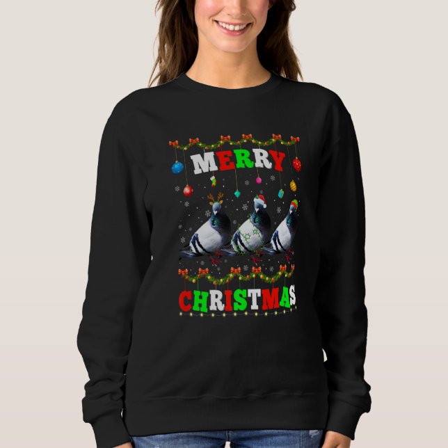 Moletom Animais Luzes Felizes Papais noeis de Natal Pombo (Frente)