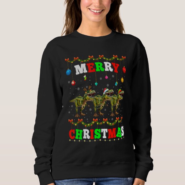 Moletom Animals Lights Merry Christmas Santa Dinosaur (Frente)