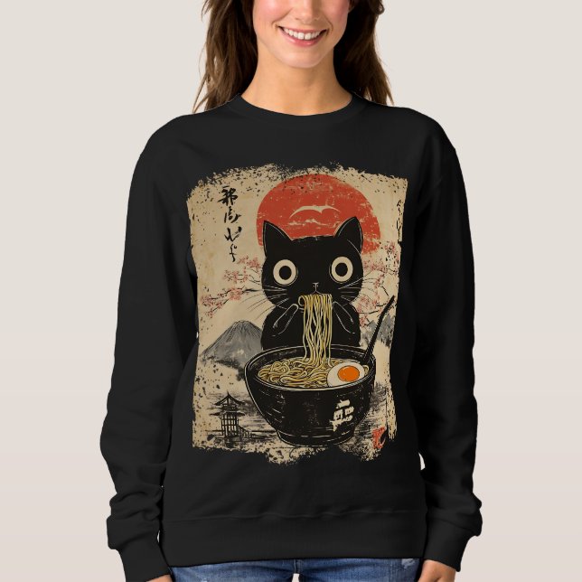 Moletom Anime Cat Comendo Ramen Estilo Japonês Amantes de  (Frente)