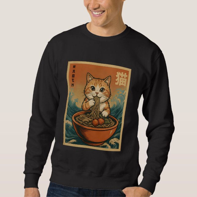 Moletom Anime Cat Ramen Japanese Funny Graphic Tees Kawaii (Frente)