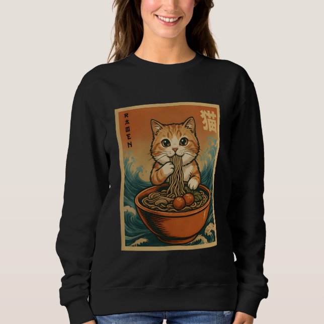 Moletom Anime Cat Ramen Japanese Funny Graphic Tees Kawaii (Frente)