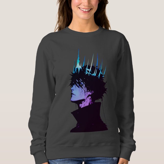 Moletom Anime King Gothic Male Portrait with Blue Crown (Frente)