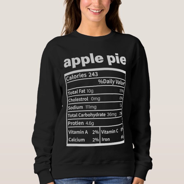 Moletom Apple Pie Nutrition Facts  Thanksgiving Christmas  (Frente)