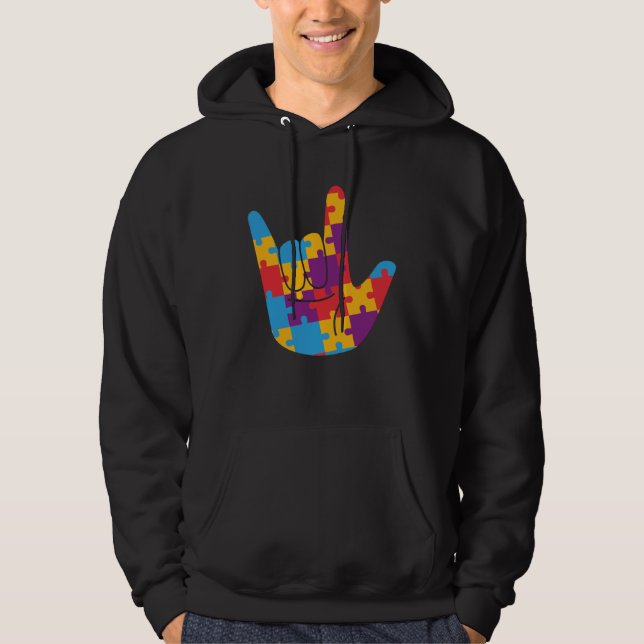 Moletom April National Autism Awareness Month ASL Love Sig (Frente)
