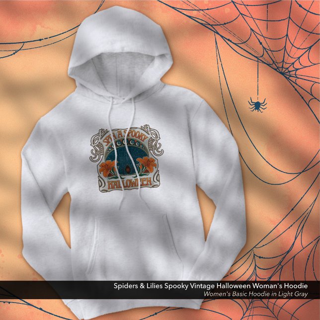 Moletom Aranhas e lírios assustam a mulher do Halloween Vi (Spiders & Lilies Spooky Halloween Vintage Woman's Hoodie: Shown in Light Gray)