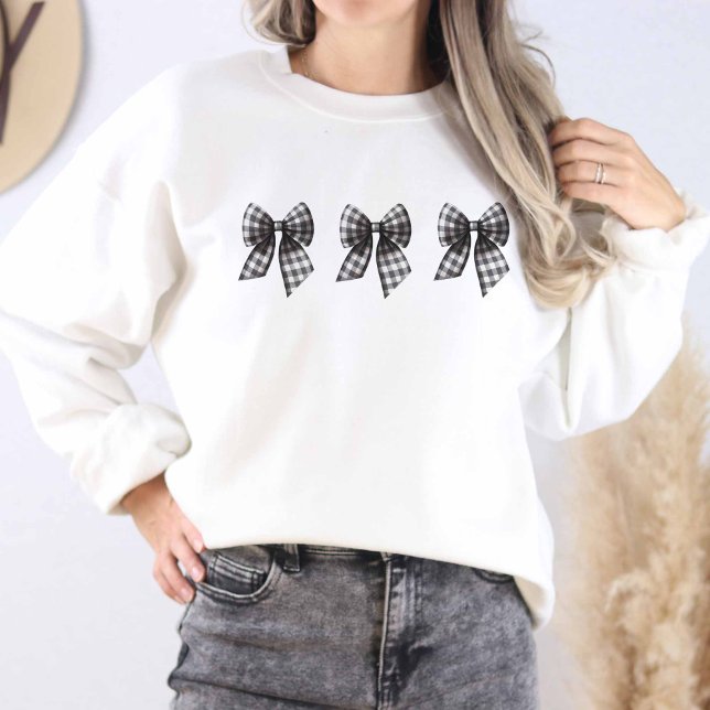 Moletom Arcos marcados com Gingham preto e branco (Black and White Bow Sweatshirt)