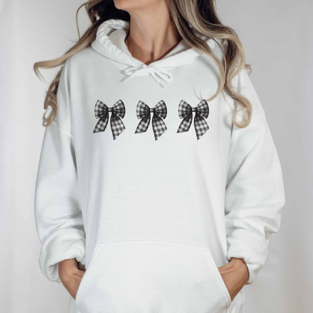 Moletom Arcos marcados com Gingham preto e branco (Black and White Gingham Bow Hoodie)