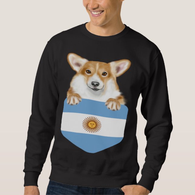 Moletom Argentina Flag Pembroke Welsh Corgi Dog In Pocket (Frente)