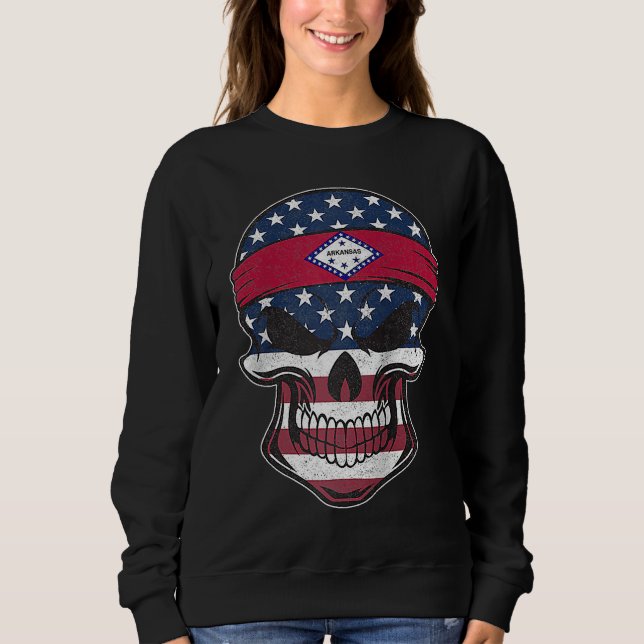 Moletom Arkansas American Flag Skull  State Flag Arkansas  (Frente)