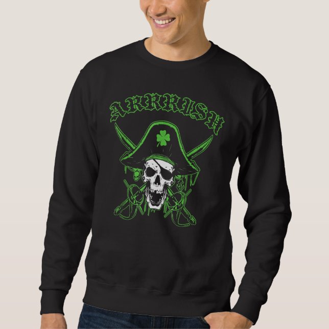 Moletom Arrrish Dia de São Patrício Pirate Skull Shamro Ir (Frente)