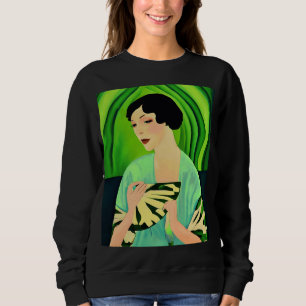Moletom Art Deco Lady with a Fan Green