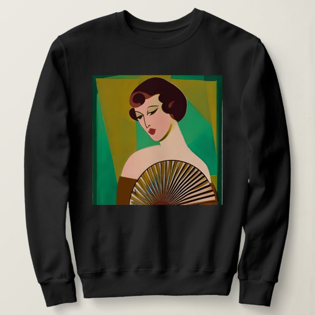 Moletom Art Deco Modern Lady with a Fan (Frente do Design)