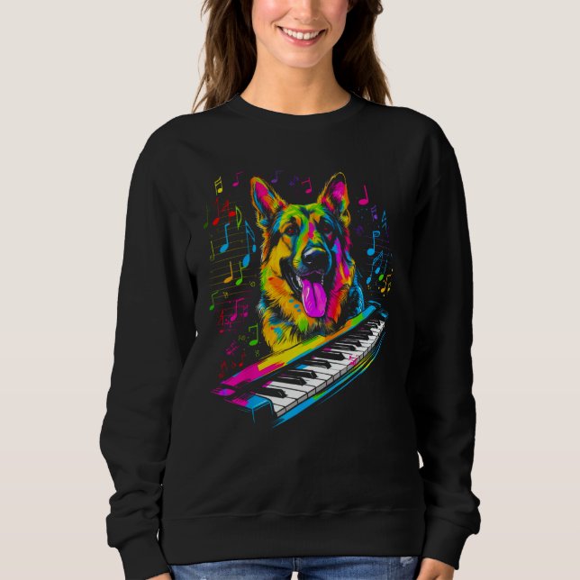 Moletom Art German Shepherd Dog Piano Pianist (Frente)