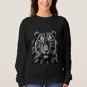 Moletom Arte Branca Negra Tigre com Olhos Azuis Estonteant