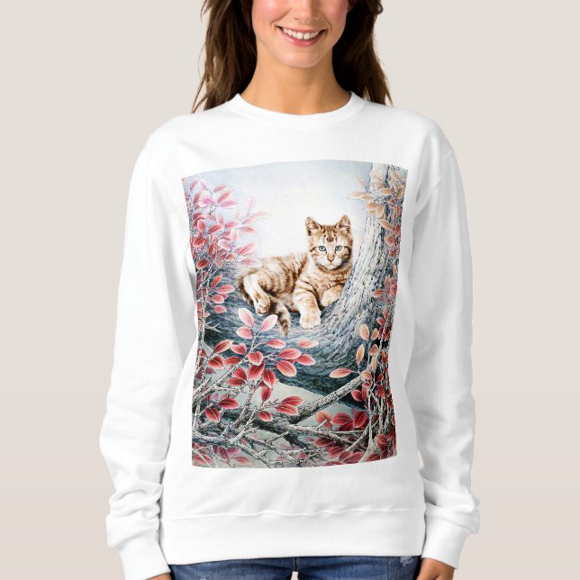 Moletom Arte chinesa do gato na árvore (Frente)