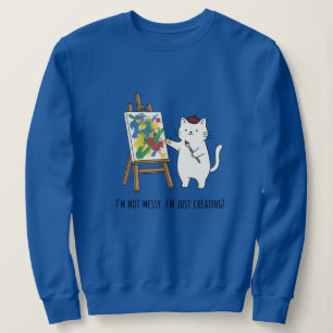 Moletom Arte Colorida Gato Branco Artista Azul Design Acon