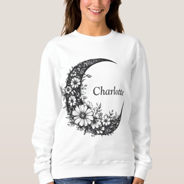 Moletom Arte da Lua e Flores com Nome Personalizável (Frente)