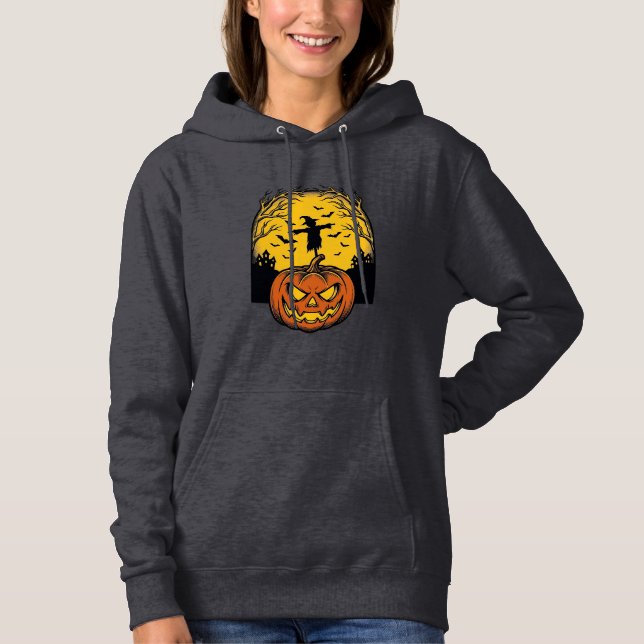 Moletom Arte de Espantalho de Lua de Abóbora de Halloween  (Frente)