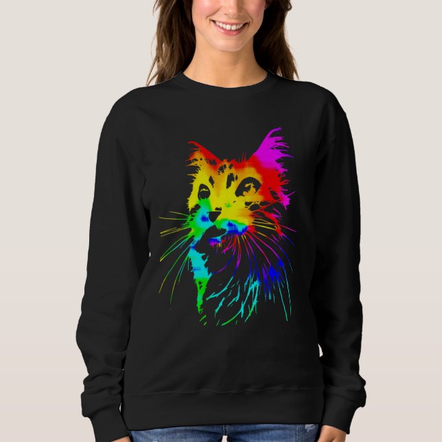 Moletom Arte de Gato Espalhado com Tinta Tie Dye (Frente)