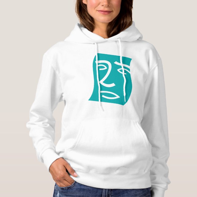 Moletom Arte de Linha Facial Abstrata Moderna Verde Azul (Frente)