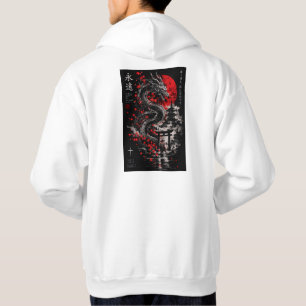 Moletom Arte de Parede Samurai Dragão Japonês e Sol Vermel
