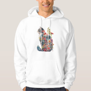 Moletom Arte de Silhueta de Gato Floral Fusão Artística da