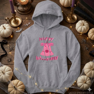 Moletom Arte Digital Coquette Rosa Fantasma Feliz Hallowee