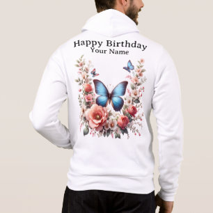 Moletom Arte Floral de Borboleta Azul Personalizável-96279