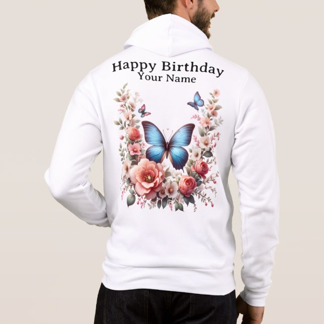 Moletom Arte Floral de Borboleta Azul Personalizável-96279 (Verso)
