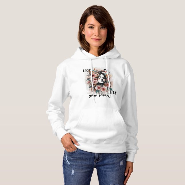 Moletom Arte Floral Inspiradora com Mulher e Pássaro (Frente Completa)