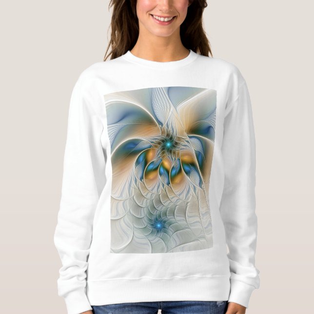 Moletom Arte Fractal, Abstrato Fantasia, Com Azul (Frente)