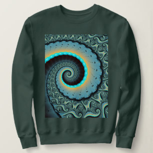 Moletom Arte Fractal Espiral Azul Turquesa Abstrato Laranj