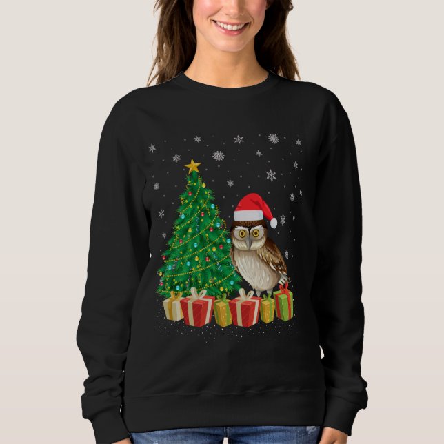 Moletom Árvore de Barn Owl Xmas Iluminando Santa Hat Barn  (Frente)