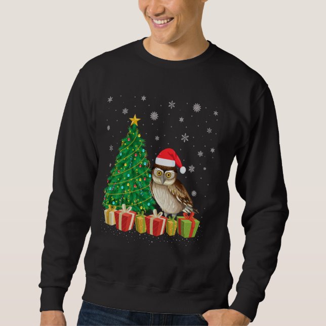 Moletom Árvore de Barn Owl Xmas Iluminando Santa Hat Barn  (Frente)