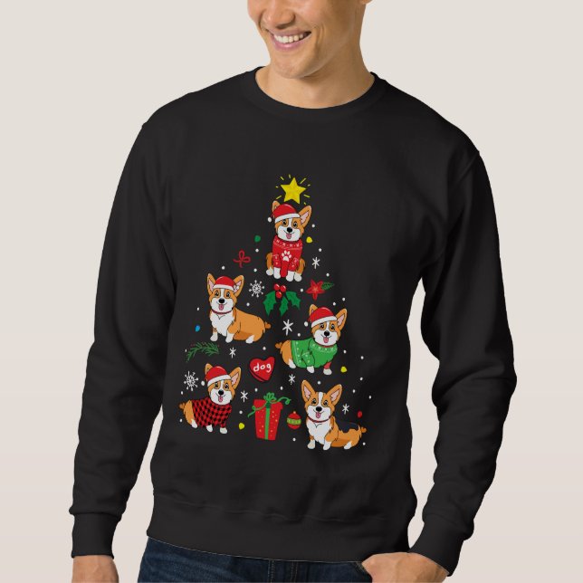 Moletom Árvore de Enfeites de natal Corgi (Frente)