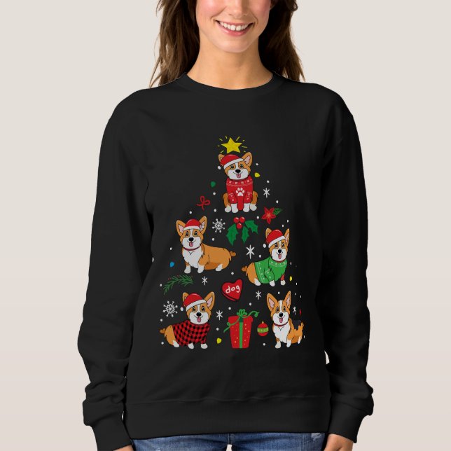Moletom Árvore de Enfeites de natal Corgi (Frente)