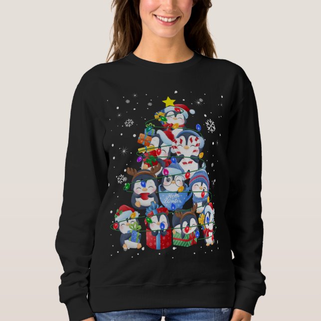 Moletom Árvore de Natal Bonita Pinguim, Árvore de Presente (Frente)