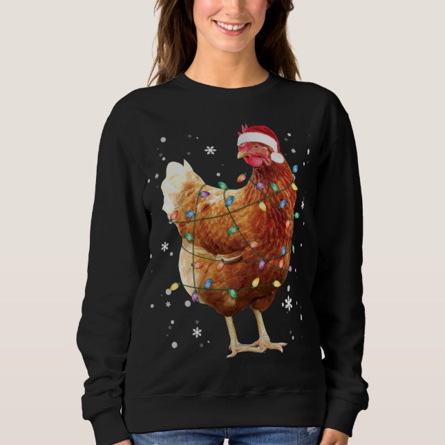 Moletom Árvore de Natal de Frango Luz Santa Hat Feliz Nata (Frente)