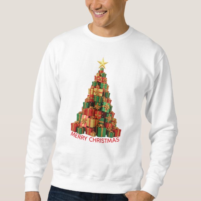 Moletom Árvore de Natal de Presentes Empilhados (Frente)