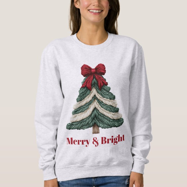 Moletom Árvore de Natal Falsa Bordada com Fio Merry Bright (Frente)