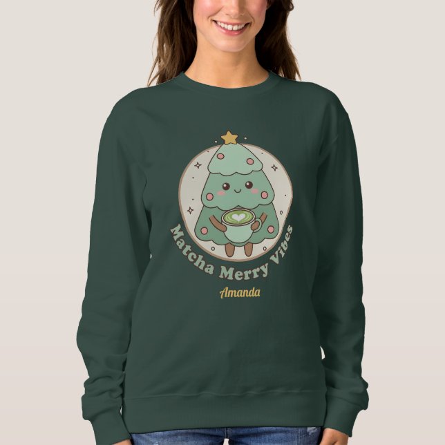 Moletom Árvore de Natal Matcha Merry Vibes (Frente)