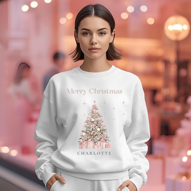 Moletom Árvore de Natal Modern Blush – Férias Personalizad (Criador carregado)