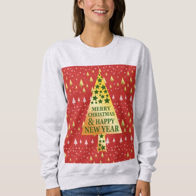 Moletom Árvore de Natal ouro - Paisagem vermelha (Frente)