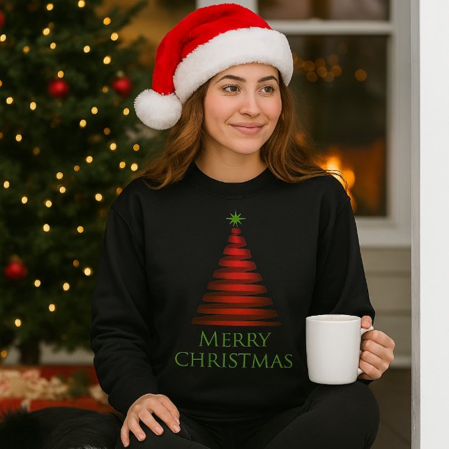 Moletom Árvore de Natal Vermelha sobre o Sweet Preto (Cozy  and Warm Christmas Tree sweatshirt )