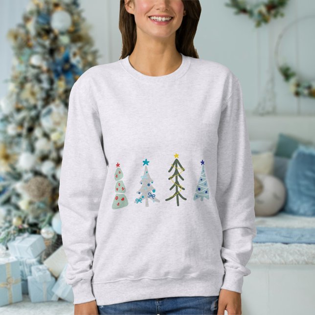 Moletom Árvores de Natal bonitas (Cute Hygge Christmas sweatshirt with hand drawn Scandinavian Christmas trees)