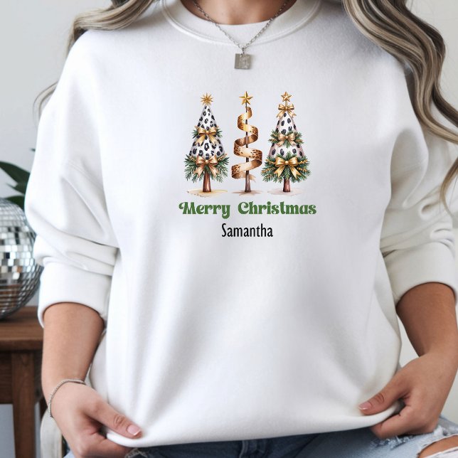 Moletom Árvores de Natal com estampa de leopardo sofistica (Classy Leopard Christmas Trees gift for her hoodie)
