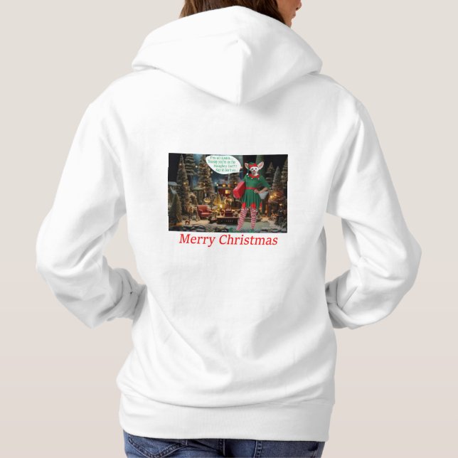 Moletom As mulheres capoteiam. Feliz Natal. Fên Fox/elf (Verso)