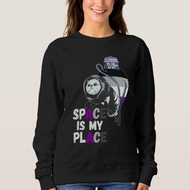 Moletom Asexual Astronaut Cat Retro Space Is My Place Ace  (Frente)