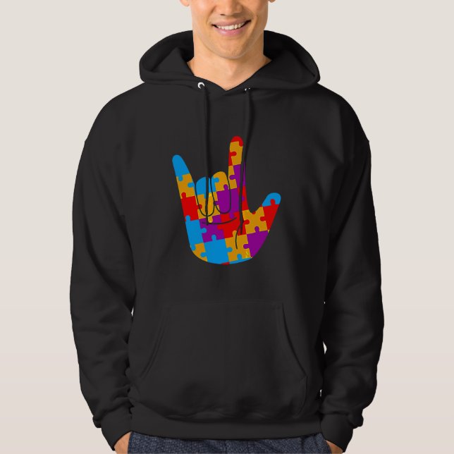 Moletom Asl Love Sign Language Autism Awarsm Suporte Cu (Frente)